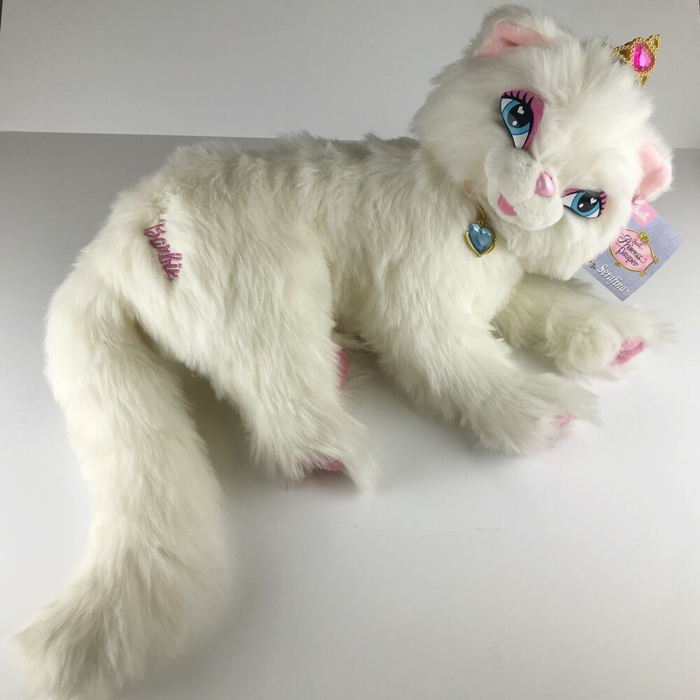 Vintage Y2K Barbie Princess and the Pauper Serafina Cat Plush Long Hair White